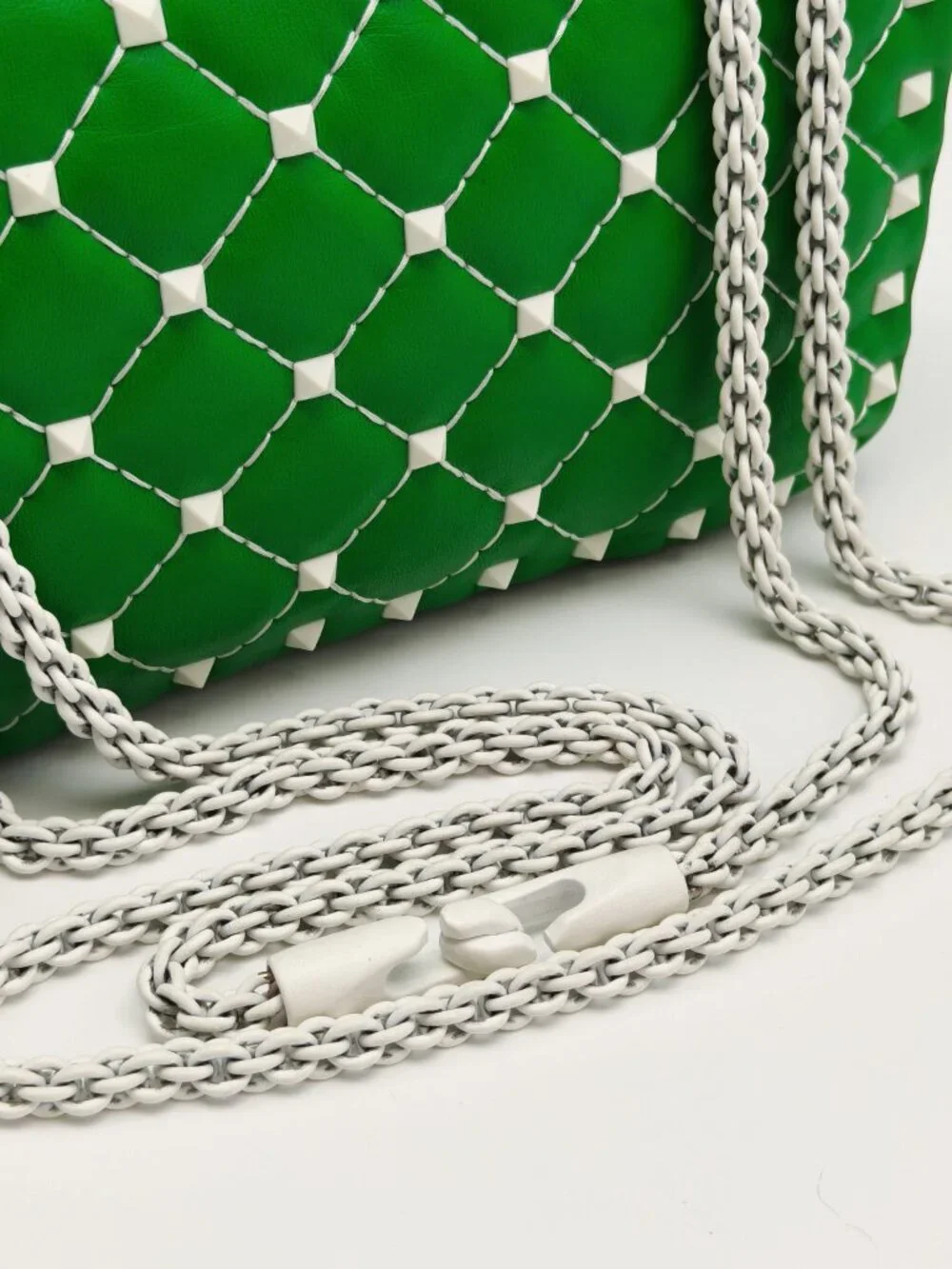 Valentino Garavani Green Roman Stud Shoulder Bag Leather Chain